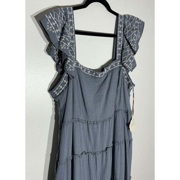 Knox Rose Womens Cottagecore Dress XXL Midi Tier Embroidery Ruffle Peasant NEW - Picture 3 of 15